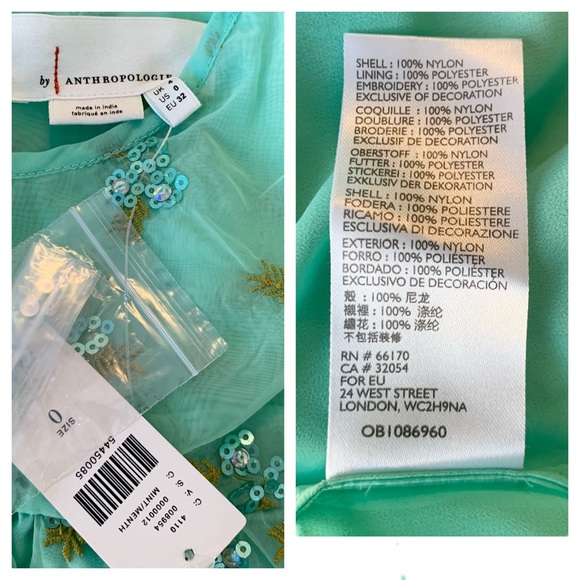 Anthropologie 0 Sabine Beaded Mint Blouse Top NWT - Picture 7 of 8